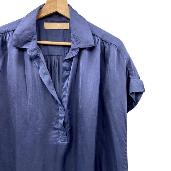 Cali Dreaming Purple Blue Satin Henley Blouse